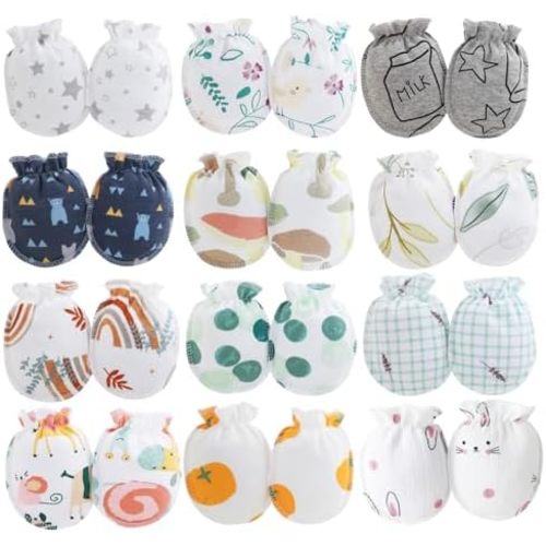 12 Pairs Newborn Baby Mittens Baby Gloves No Scratch Mittens Gloves for 0-3 Months Infant Baby Boys Girls