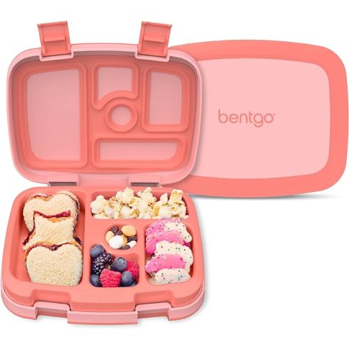 Bentgo Kids Bento-Style 5-Compartment Leak-Proof Lunch Box - Ideal Portion Sizes for Ages 3 to 7 - Durable, Drop-Proof, Dishwasher Safe, PFAS & BPA-Free & Made with Food-Safe Materials (Coral)