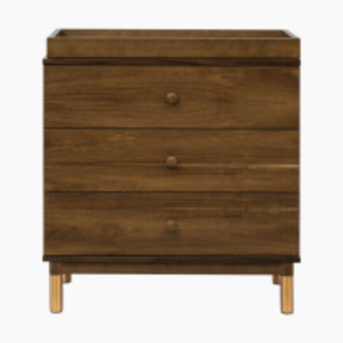 babyletto Gelato 3-Drawer Changer Dresser - Natural Walnut & Gold Feet