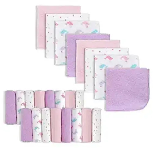 softan Baby Washcloths, 24Pack Baby Wash Cloths Extra Soft & Ultra Absorbent, Baby Towels and Washcloths Face Towel Unisex for Boys Girls Body, Washclothes Gentle on Sensitive Skin, 9x9 Pink Whale