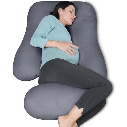 MOON PARK Pregnancy Pillows for Sleeping - U Shaped Full Body Maternity Pillow with Removable Cover - Support for Back, Legs, Belly, Hips - 57 Inch Pregnancy Pillow for Women - Dark Grey