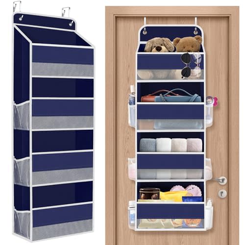 SpaceHacks 1 Pack Over The Door Organizer, Hanging Storage Organizer with Clear Window, 40lb Ultra Sturdy Large Capacity Room Organizer for Pantry Laundry Bathroom Nursery Closet (Blue)