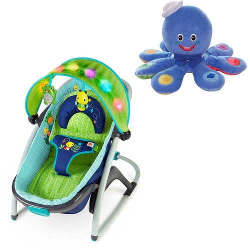 Bright Starts Light Up Lagoon 2-in-1 Delight & Dream Rocker with BONUS Octoplus Toy