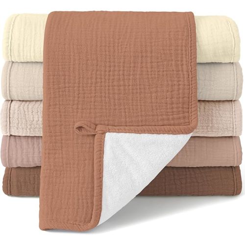 Bearmoss Muslin Burp Cloths, 100% Cotton Baby Burping Clothes, Large Extra Soft Absorbent for Unisex Newborn Boy and Girl, 20x10in, 6 Pack