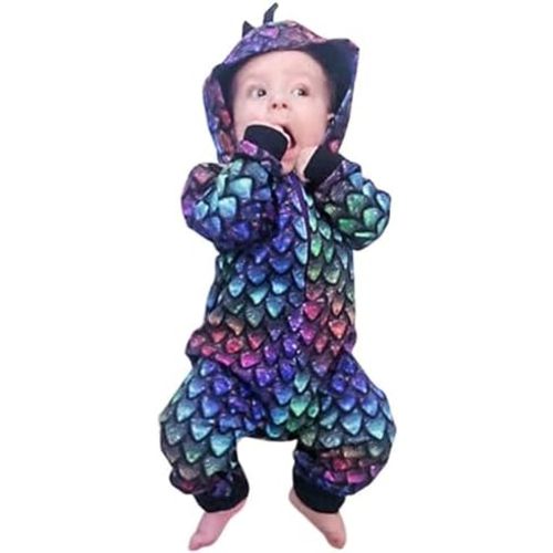 Yuemengxuan Newborn Infant Baby Boys Girls Cartoon Dragon Dinosaur Hooded Romper Jumpsuit Pajamas Outfits