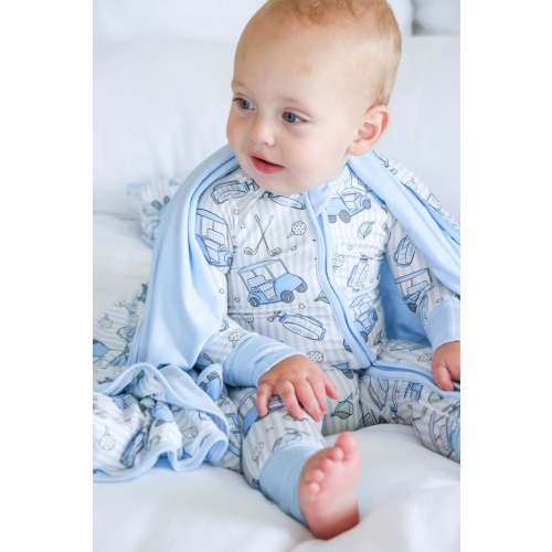 Double Sided Bamboo Kids Blanket in Caddie Crew Blue | Caden Lane