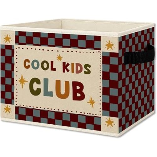 Kids Nursery Playroom Cube Storage Bins with Handles, Cool Kids Club Checkered Collapsible Fabric Storage Basket Boxes Toys Books Clothes Organizer for Girls Boys Room Bedroom Bathroom