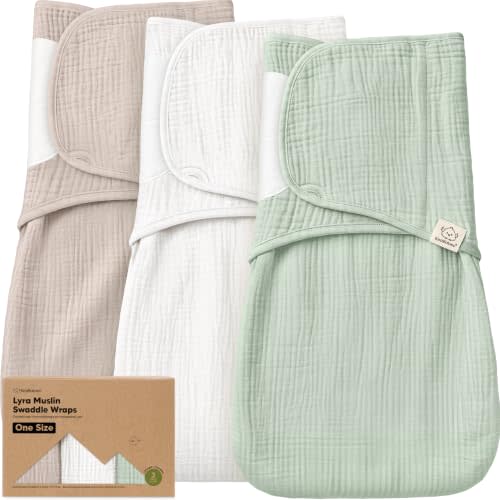 KeaBabies Muslin Baby Swaddles for Newborns, 3pk,100% Cotton (Sage, OS) | Organic Cotton Swaddles Sleep Sack 0-3 Months, Infant, Baby Girls, Boys, Soft Breathable Summer Swaddler, Easy Quiet Closure
