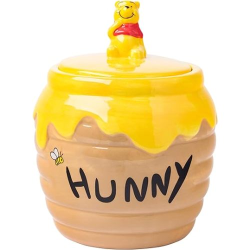 Silver Buffalo Disney Winnie the Pooh Honey "Hunny" Pot Sculpted 3D Hand Painted Ceramic Snack Cookie Jar (Small)