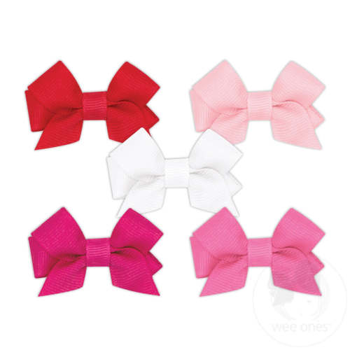 NEW MULTIPACK! Five Tiny Front-tail Grosgrain Bows - WHITE AND PINKS | Wee Ones Hair Bows & Accessories