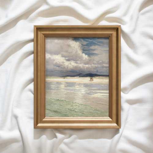 Vintage Beach Wall Art | Framed Seaside Painting Print | Antique Coastal Art | Children at the Beach | Ocean Nursery Wall Decor #456