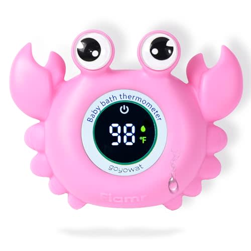Baby Bath Thermometer,Baby Bath,Newborn Swimming Safety Toy,Bathtub Water Thermometer,Large Eyed Crab Toy Floating Water Temperature Gauge Baby Temperature Warning,Girl Baby Pink