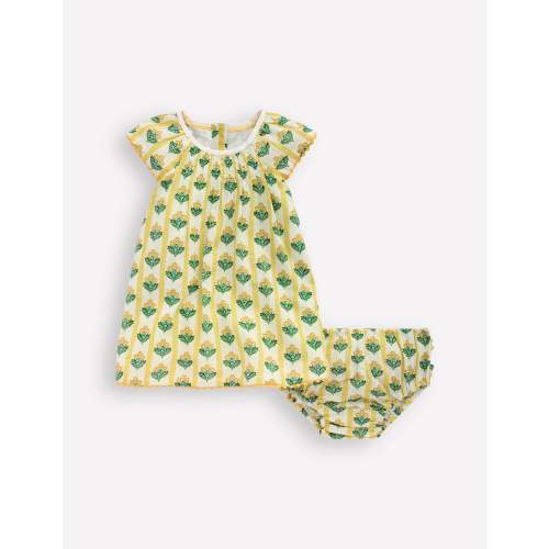 Floaty Shirred Dress-Yellow Flower Stem