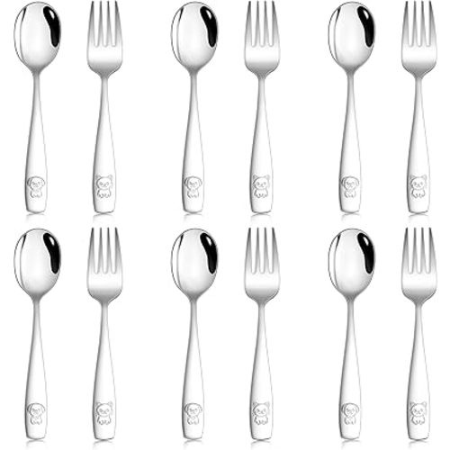 HaWare 12 Pieces Toddler Utensils Set, Stainless Steel Kids Silverware Set, Food-grade Toddler Forks and Spoons, Children Safe Flatware Cutlery Set with Cute Animal Handle Pattern, Dishwasher Safe