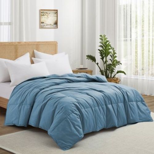 Puredown All Season Organic Cotton Down Comforter - 100% Natural, Chemical-Free, Medium Warmth Duvet Insert, Navy, Full/Queen