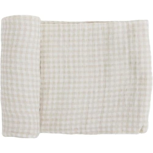 Little Unicorn Premium Cotton Swaddle Baby Blanket | Breathable Fabric | for swaddling, Play, Nursing & More (Tan Gingham)