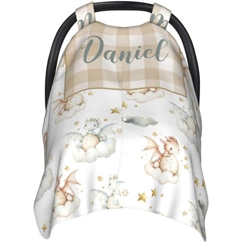 Personalized Flying Dragon Baby Car Seat Canopy – Custom Name Minky Nursing Cover for Boys & Girls, Infant Carseat Canopy, Opening Breastfeeding Stroller Cover for Newborn Baby Gift