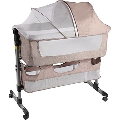 Baby Bassinet, Bedside Sleeper with Cradle Mode, 5 Height Adjustable Bedside Crib, Baby Bassinets Bedside Sleeper, with Mosquito Nets, Comfortable Mattresses