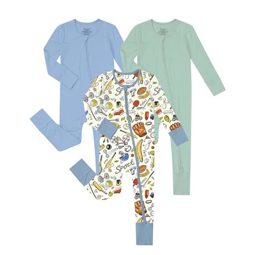 Jimonda Baby Boys Romper Fold-Over Footies and Mitten Pajamas Long Sleeve Sleeper Newborn Girl Footless Clothes 3-Packs