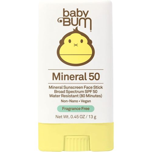 Sun Bum Baby Bum Mineral SPF 50 Sunscreen Stick - Hawaii 104 Act Compliant (Without Octinoxate & Oxybenzone) - UVA/UVB Face and Body Protection - Unscented for Sensitive Skin - Travel Size - 0.45 Oz