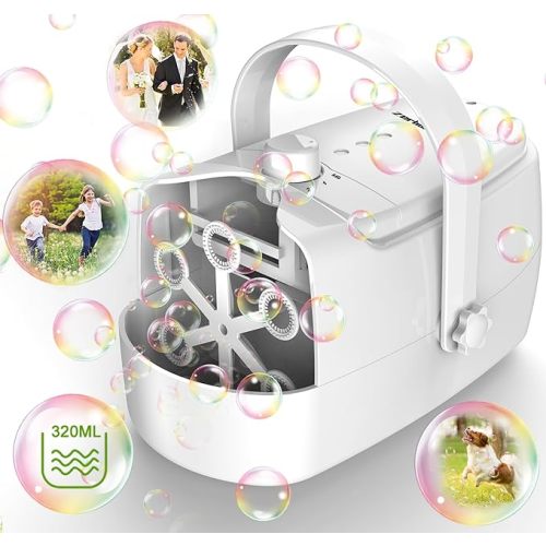 Bubble Machine Durable Automatic Bubble Blower, 18000+ Big Bubbles Per Minute Bubbles for Kids Toddlers Bubble Maker Operated by Plugin or Batteries Bubble Toys for Indoor Outdoor Birthday Party