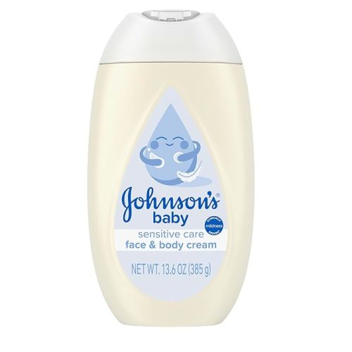 Johnson's Sensitive Care Baby Face & Body Cream with Vitamin B5, Daily Moisturizing Baby Cream to Calm, Nourish & Comfort Dry, Sensitive Skin, Lightly Scented, Hypoallergenic, 13.6 oz
