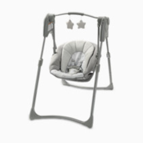 Graco Slim Spaces Compact Baby Swing, Space Saving Portable Bay Swing with Height Adjustable Legs & Soft Toys, Reign