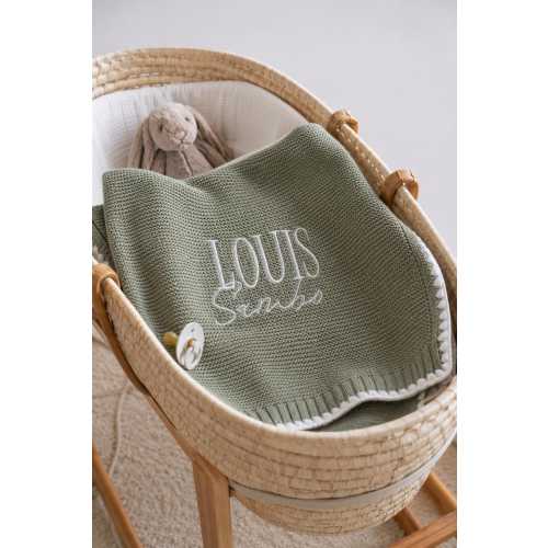 Personalized Baby Blanket Sage Green Baby Boy Shower Gift Cotton Newborn Keepsake Baptism Present Knitted Name Nephew Present Idea Godchild