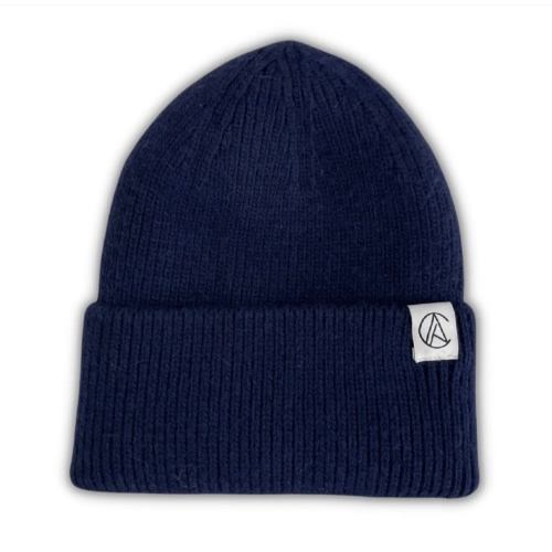 Satin-Lined Flat Knit Beanie-Navy
