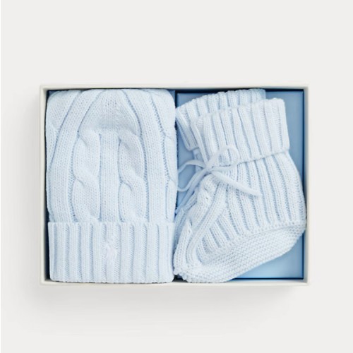 Cable-Knit Cotton Beanie & Bootie Set
