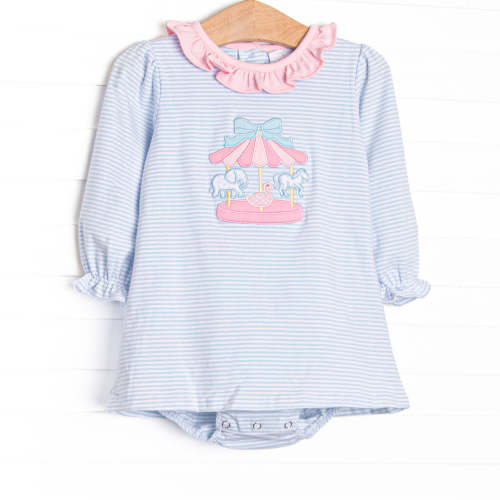 Classic Carousel Applique Skirted Bubble, Blue Stripe – Stitchy Fish