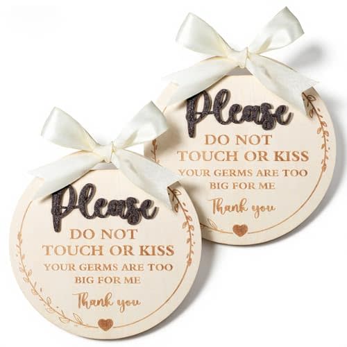 Please Do Not Touch or Kiss Baby Sign, 2 Pack Wooden Don’t Touch Baby Sign for Car Seat Stroller Tag, No Touching Newborn Safety Signage