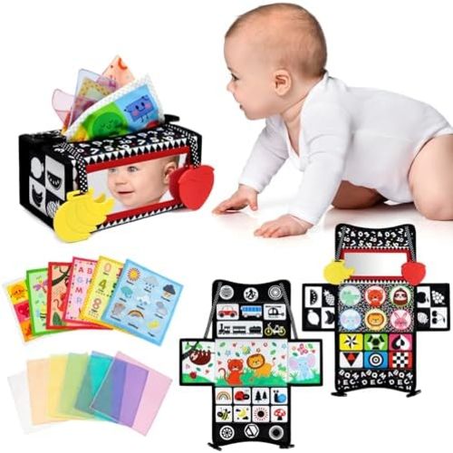 Dr.Rapeti 3in1 Tissue Box Toy, Tummy Time Mirror Toy, High Contrast