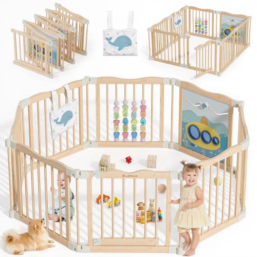 Halo - BlueWood® Baby Gate Playpen, Foldable, Baby Playpen with Sensory Board Features *Blue Whale