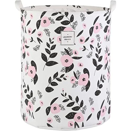 Large Foldable Laundry Basket Hamper Holder Portable Tall Collapsible Laundry Hamper Nusery Storage Basket Bin with Handles, Canvas & Waterproof lining for Household Items (Floral Pink)