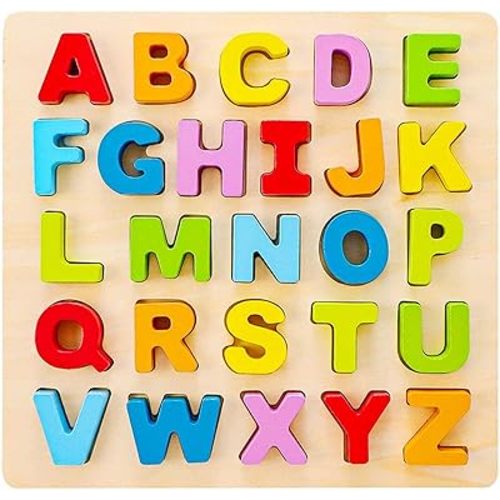 Alphabet Puzzle Wooden ABC Letter Puzzle for Toddlers Preschool Learning Early Educational Toys for Baby Girls Boys 1 2 3 Years Old (Capital Letter)