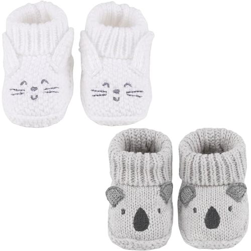 Newborn Knit Booties Soft Baby Sock Boots for Infant Boys Girls First Walkers 2 Pairs, 0-3 Months