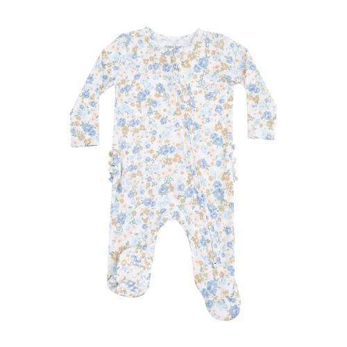 Sweet Rose Calico Ruffle Zip Footie, 0-3M