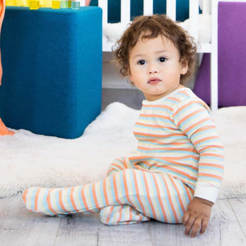 multi-stripe organic cotton magnetic footie, 3-6 MO