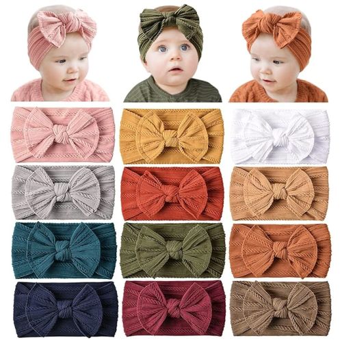 Prohouse 12 Pack Baby Nylon Headbands Hairbands Hair Bow Elastics Handmade Hair Accessories for Baby Girls Newborn Infant Toddlers Kids(Terracotta)