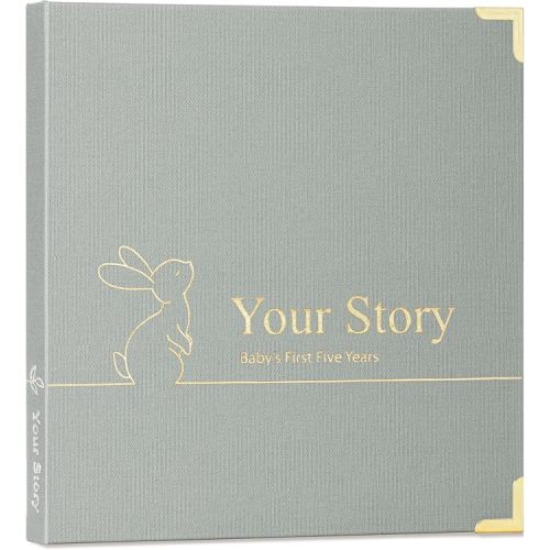 Baby Book Keepsake Boy or Girl Timeless Baby Memory Book First 5 Years for Baby Shower Gender Neutral Baby Scrapbook New Mom Gift Baby Journal from Birth to Age 5 Milestone Book Sage Green