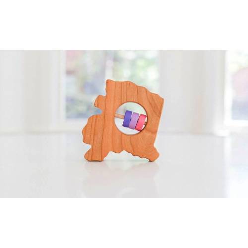 Alaska State Rattle™: Natural Cherry Wood Baby Toy