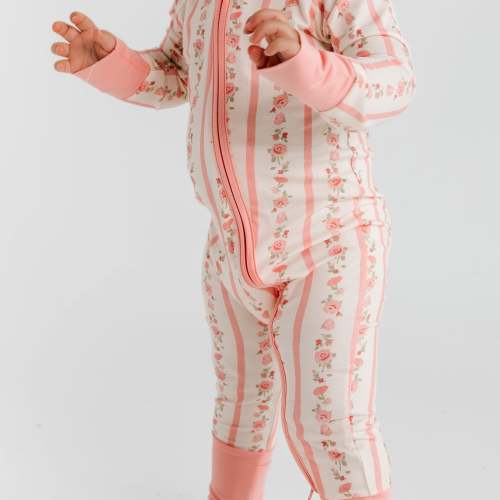 Mila Floral Striped Zipper Romper | Bamboo Baby Pajamas | In My Jammers