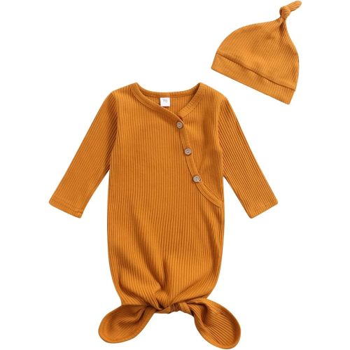 Newborn Baby Boy Girl Footie Romper Waffle Knit Side Button Jumpsuit Infant Sweater Coverall with Hat