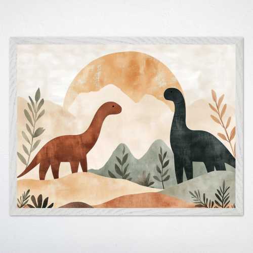 Dinosaur Nursery Canvas Art: Earth Tone Mountain Scene
