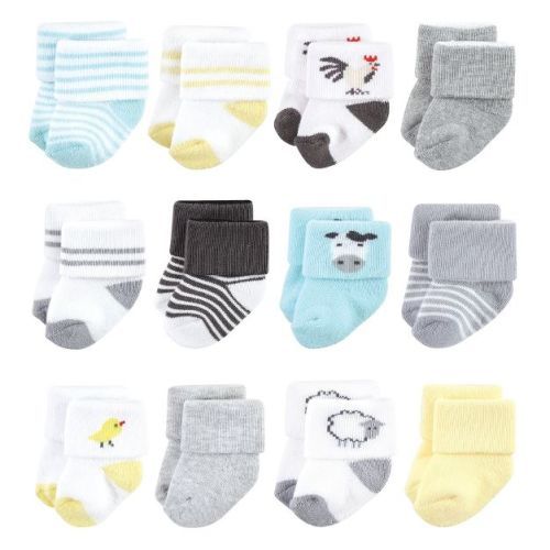 Hudson Baby Cotton Rich Newborn and Terry Socks, Farm 12-Pack, 6-12 Months
