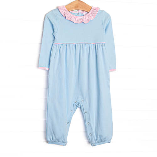 Zoe Romper, Blue and Light Pink Stripe – Stitchy Fish