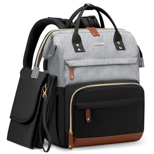 LOVEVOOK Diaper Bag Backpack, Baby Bag with Changing Station, Large Diaper Backpack for Moms Dads, Waterproof Leather Accents Baby Boy and Girl Bag for Travel Baby Essentials