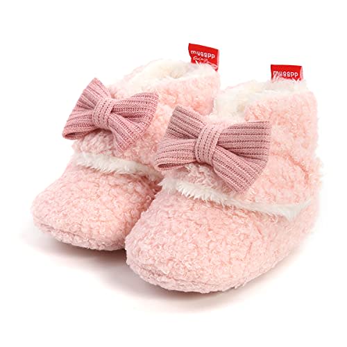 Timatego Newborn Baby Boys Girls Cozy Fleece Booties with Grippers Stay On Slipper Socks Infant Toddler Crib Winter Shoes for Boys Girls