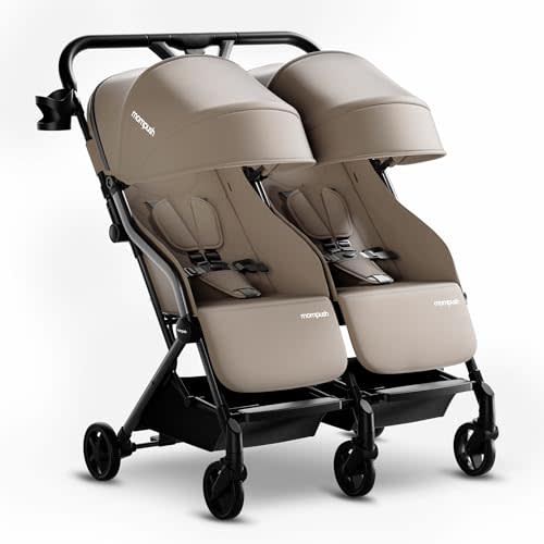 Mompush Lithe Double Stroller, Lightweight Side by Side, Infant & Toddler | 25 lbs design, 30-inch width fits doorways, one-step fold, independent recline, UPF50+ canopy, all-wheel suspension